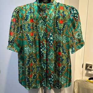 Printed green top with gold threading